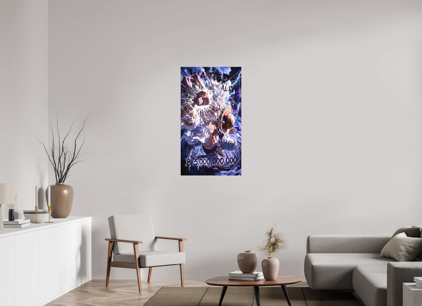60 x 107,5 cm, METAL PRINT WANTED - MONKEY D. LUFFY