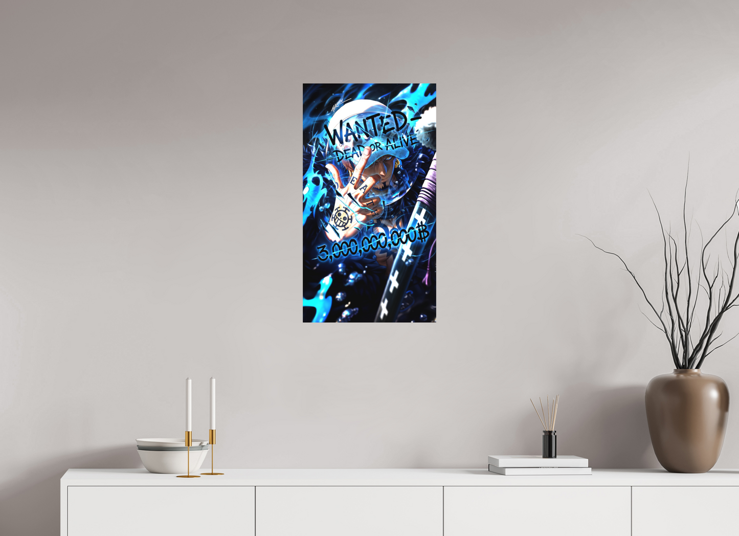 40 x 71,7 cm, METAL PRINT WANTED - TRAFALGAR D. LAW