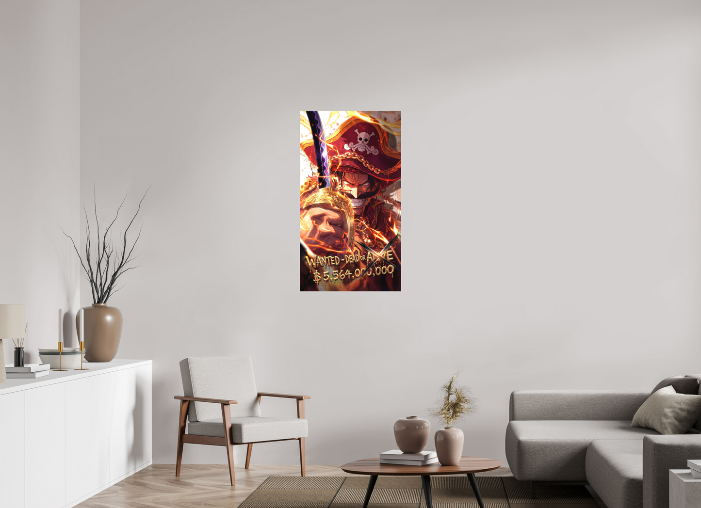 60 x 107,5 cm, METAL PRINT WANTED - GOL D. ROGER