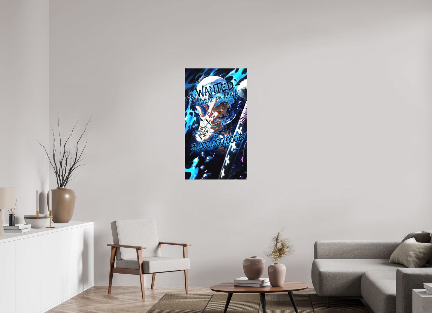 60 x 107,5 cm, METAL PRINT WANTED - TRAFALGAR D. LAW