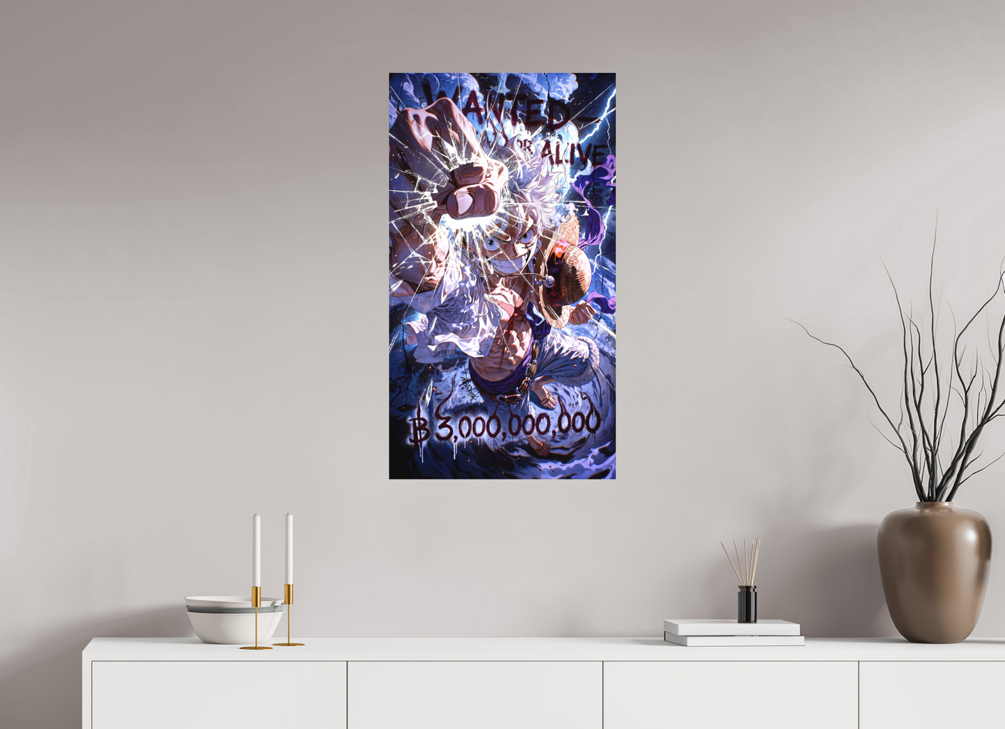 50 x 89,6 cm, METAL PRINT WANTED - MONKEY D. LUFFY