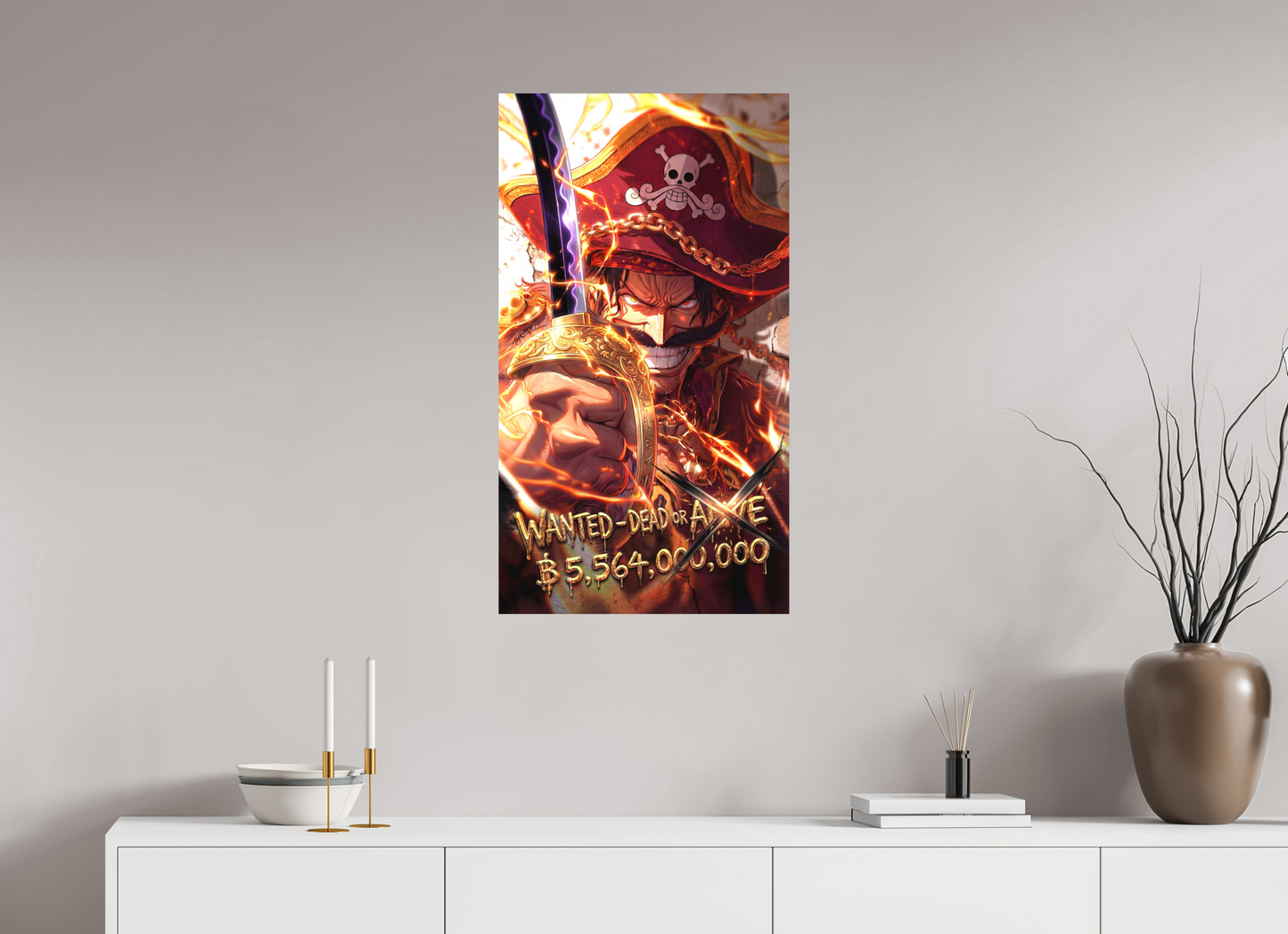 50 x 89,6 cm, METAL PRINT WANTED - GOL D. ROGER