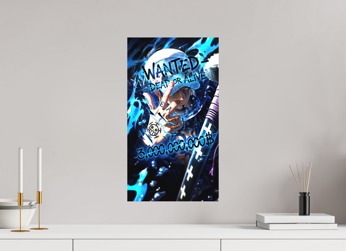 30 x 53,8 cm, METAL PRINT WANTED - TRAFALGAR D. LAW