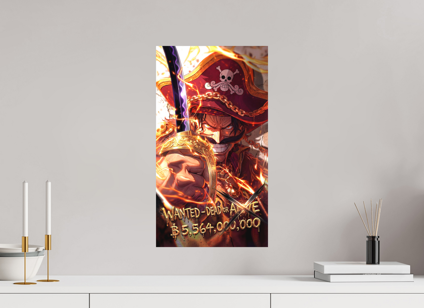 30 x 53,8 cm, METAL PRINT WANTED - GOL D. ROGER