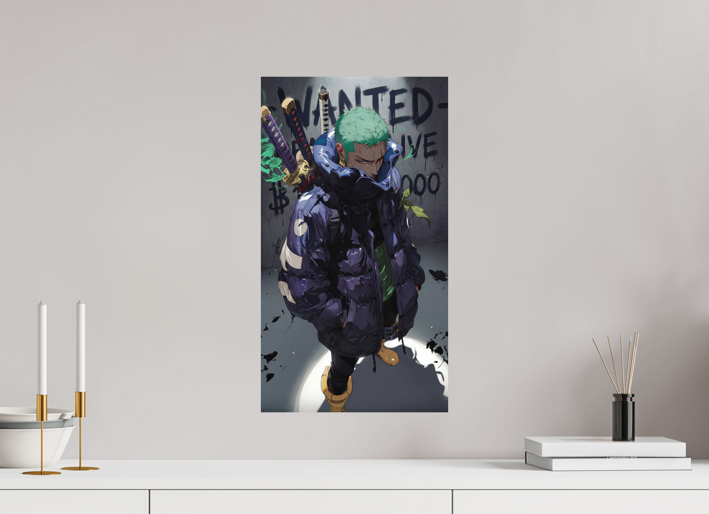 30 x 53,8 cm, METAL PRINT WANTED - RORONOA ZORO