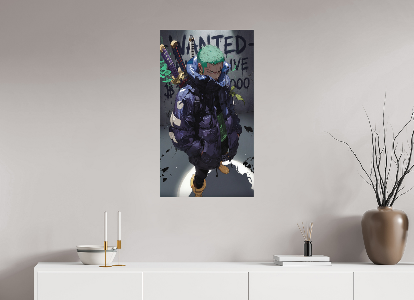 50 x 89,6 cm, METAL PRINT WANTED - RORONOA ZORO