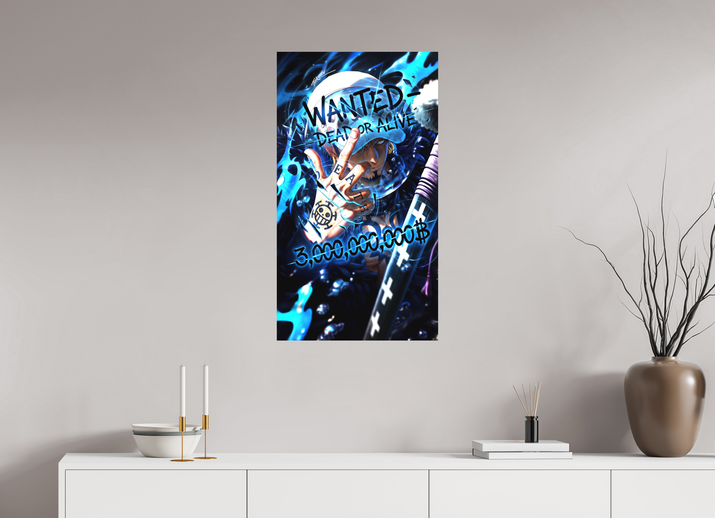 50 x 89,6 cm, METAL PRINT WANTED - TRAFALGAR D. LAW